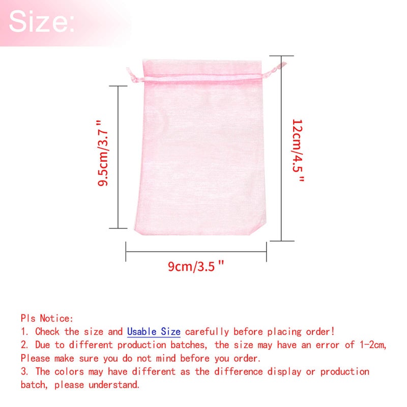 Bezall 50Pcs Pink Organza Bags with Drawstring 3.5x4.5 inch, Sheer Baby Shower Party Favor Bags Jewelry Festival Gift Candy Pouches - Image 3